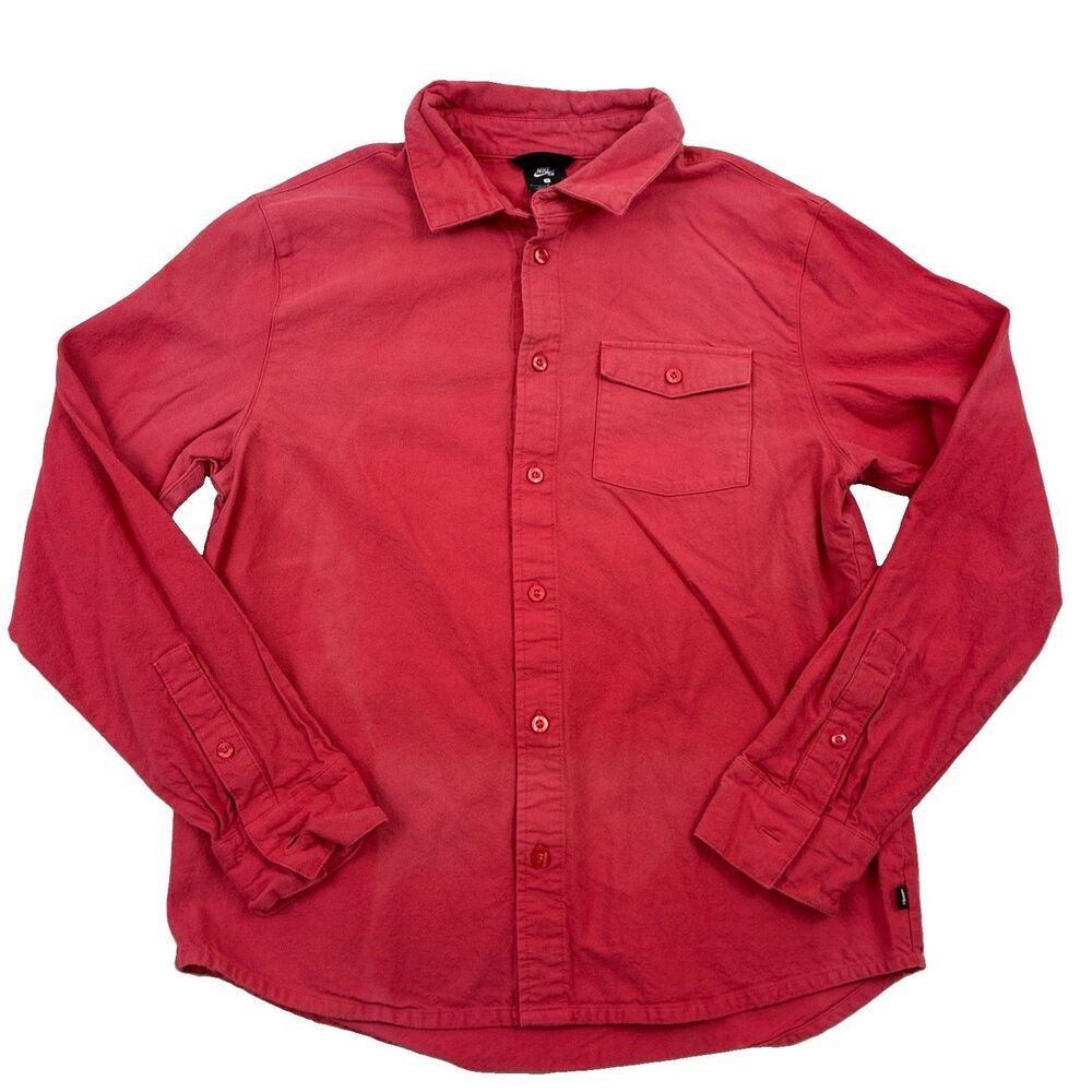 Nike SB Skateboard Button Up Long Sleeve Shirt Size S Crimson Red CV4449 646